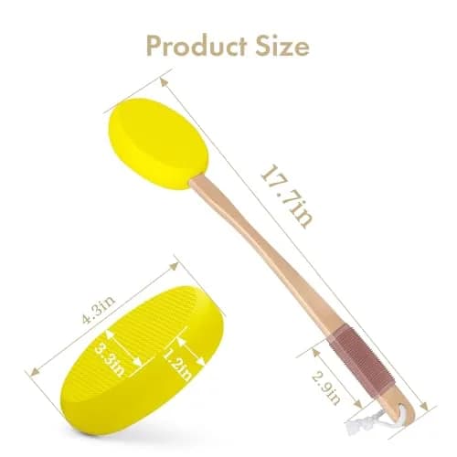 AmazerBath Lotion Applicator Lemon Yellow with 4 Replacement Pads | Curved 17" Handle for Back, Feet, Sunscreen, Medicine thumbnail 2