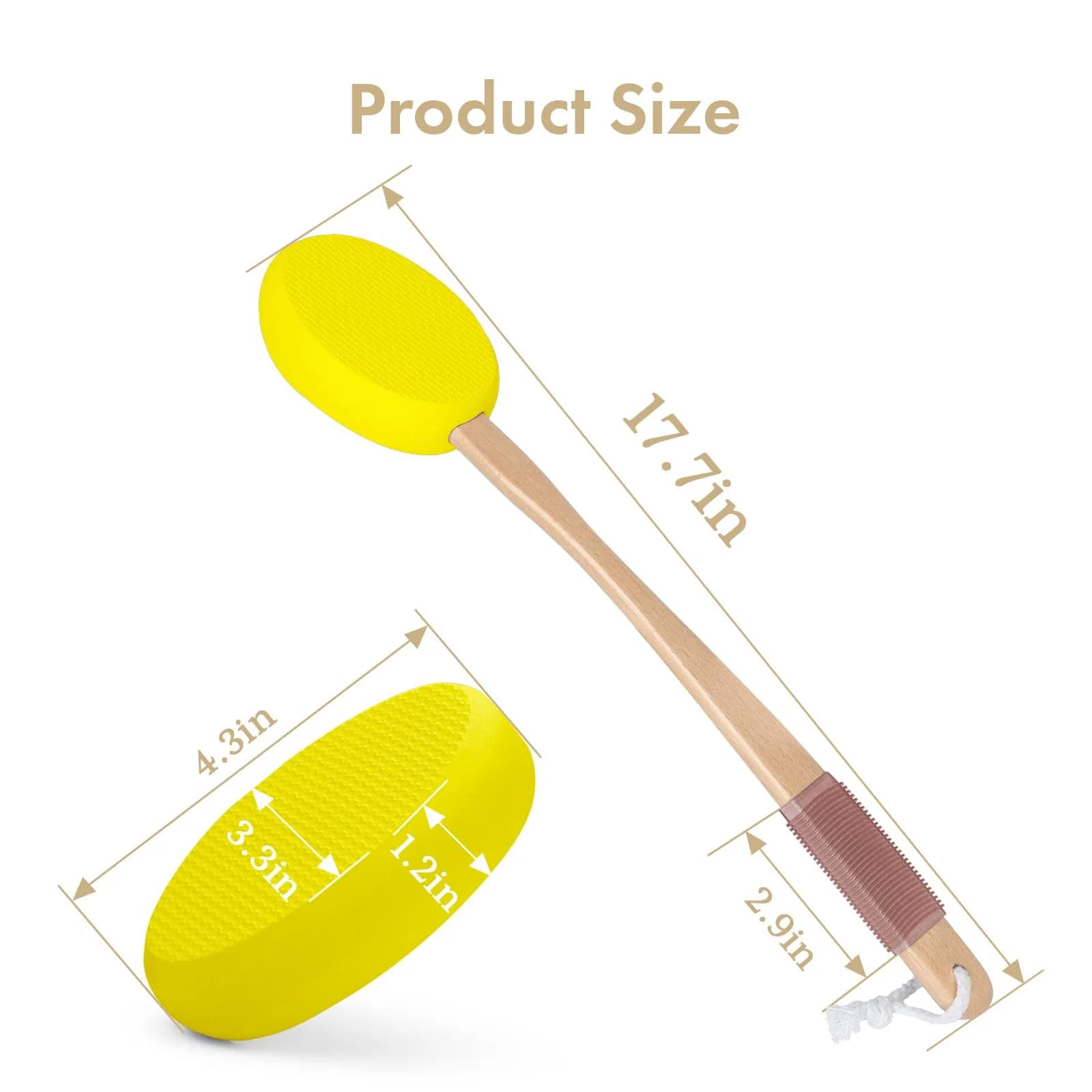 AmazerBath Lotion Applicator Lemon Yellow with 4 Replacement Pads | Curved 17" Handle for Back, Feet, Sunscreen, Medicine - view 2