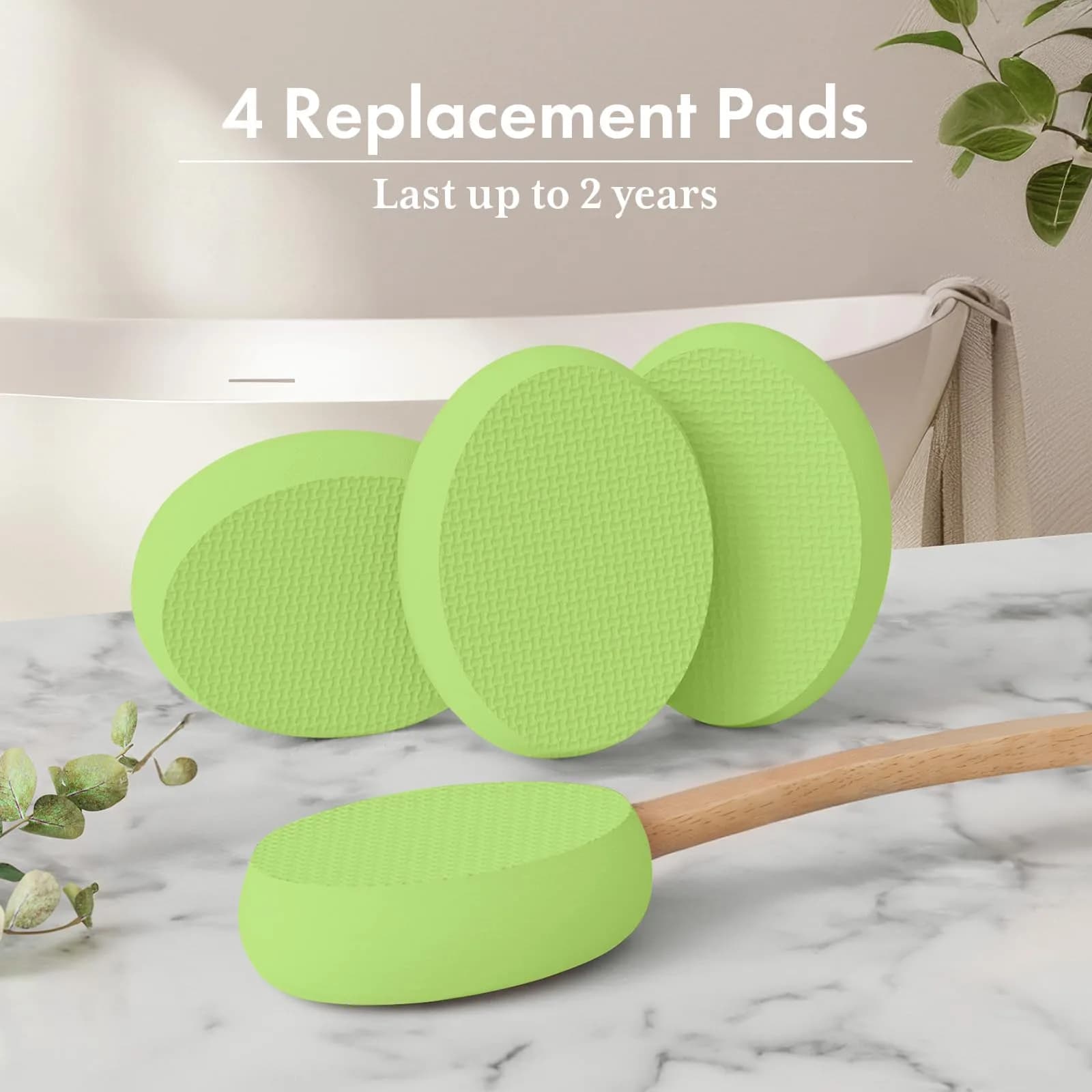 AmazerBath Lotion Applicator 4 Replacement Pads 17 inch Curved Handle Soft Grass Green | Even Application - view 6