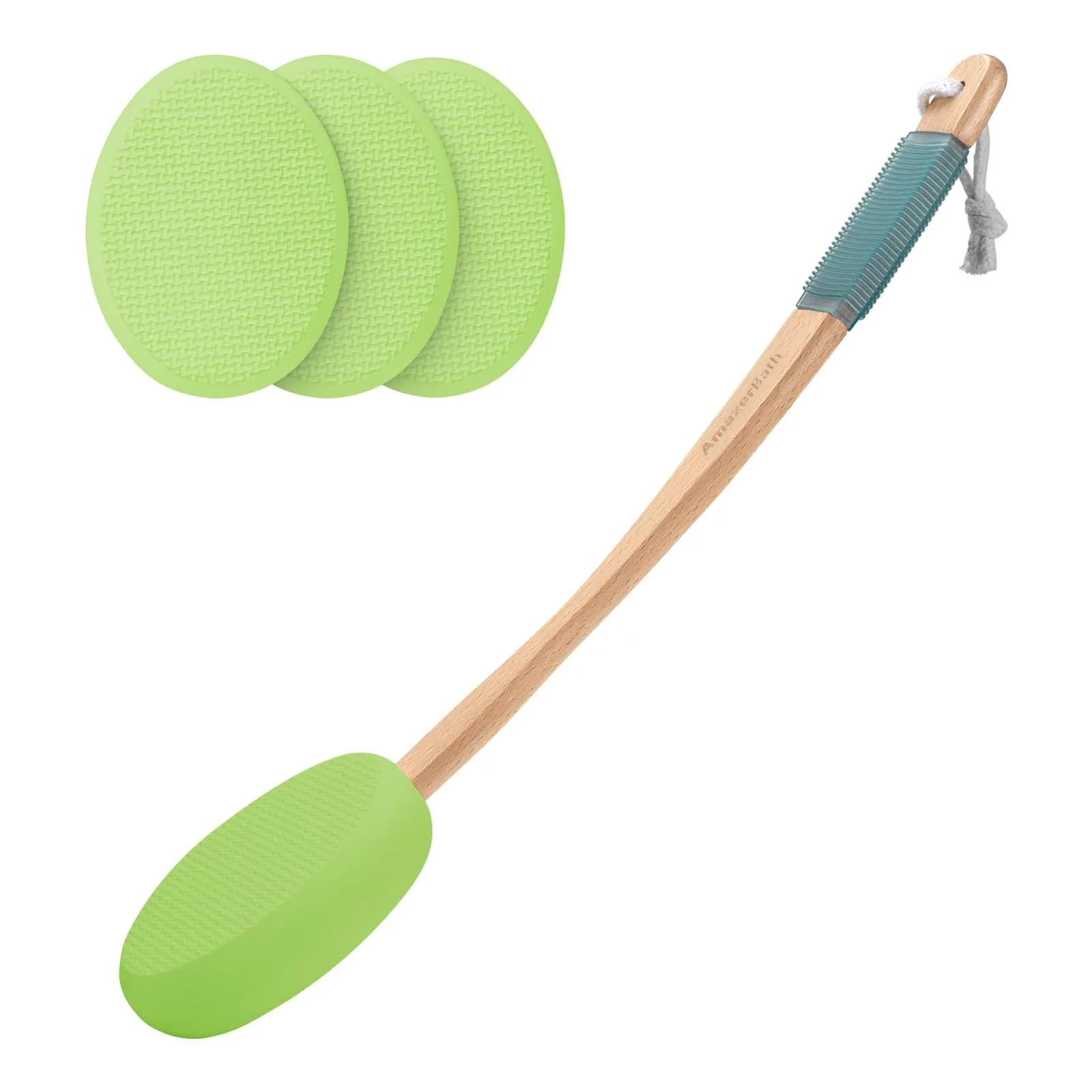 AmazerBath Lotion Applicator 4 Replacement Pads 17 inch Curved Handle Soft Grass Green | Even Application - main product image