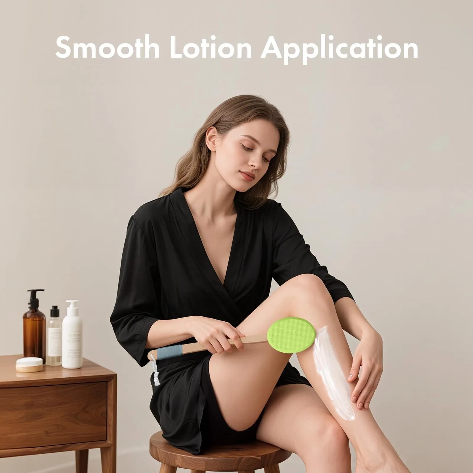 AmazerBath Lotion Applicator 4 Replacement Pads 17 inch Curved Handle Soft Grass Green | Even Application - view 7