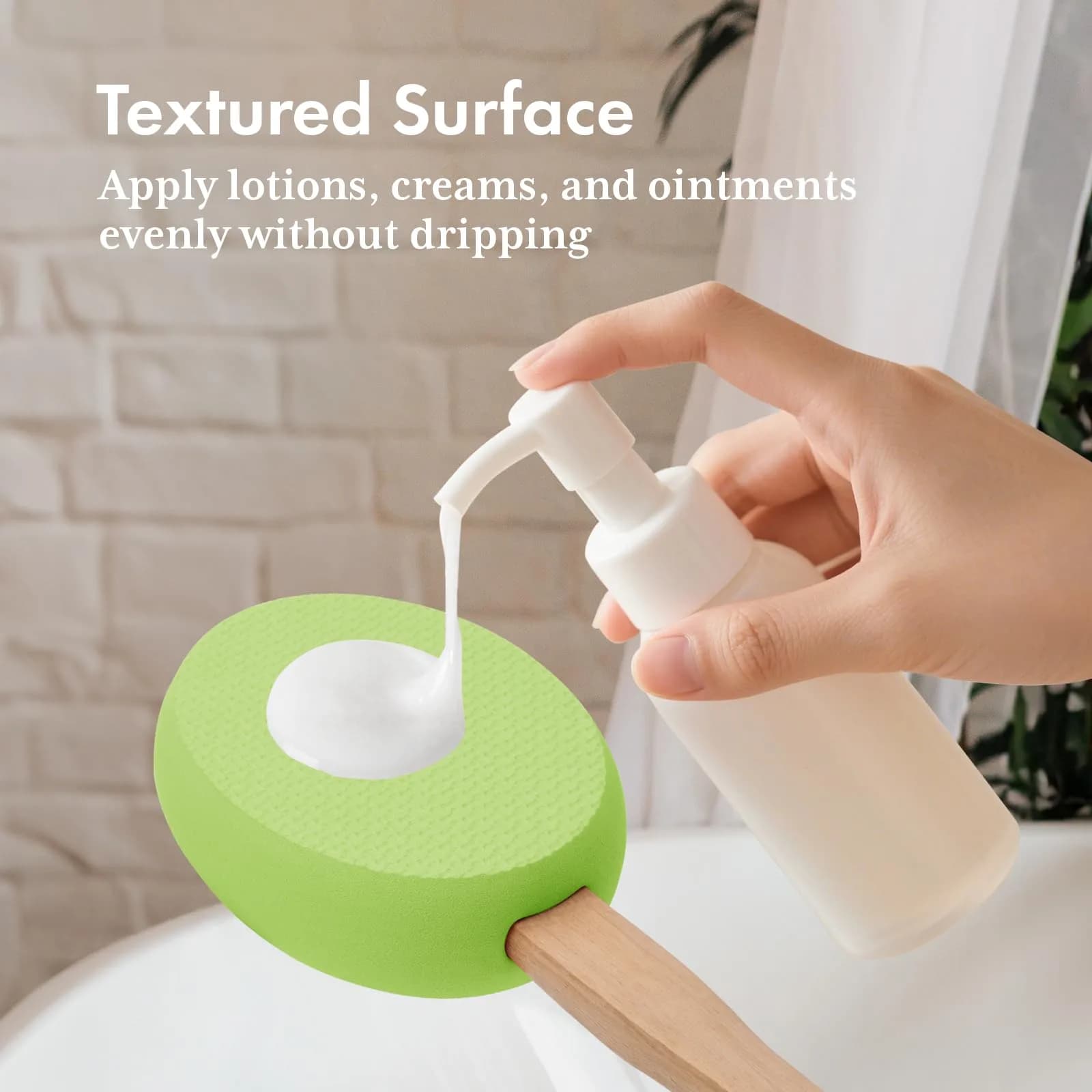 AmazerBath Lotion Applicator 4 Replacement Pads 17 inch Curved Handle Soft Grass Green | Even Application - view 3