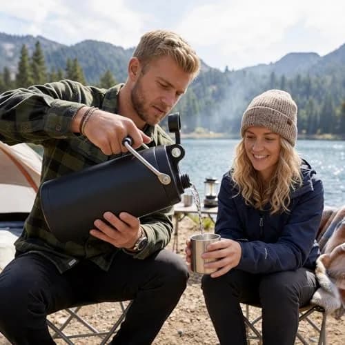 Kerilyn Insulated Half Gallon Jug with Handle, 1893ml (64oz) Stainless Steel Water Bottle | Vacuum Insulated for 48 Hrs Cold, 24 Hrs Hot, Black thumbnail 5