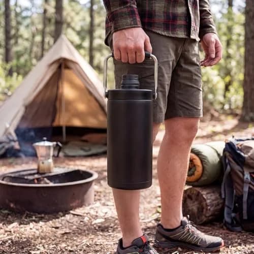 Kerilyn Insulated Half Gallon Jug with Handle, 1893ml (64oz) Stainless Steel Water Bottle | Vacuum Insulated for 48 Hrs Cold, 24 Hrs Hot, Black thumbnail 6