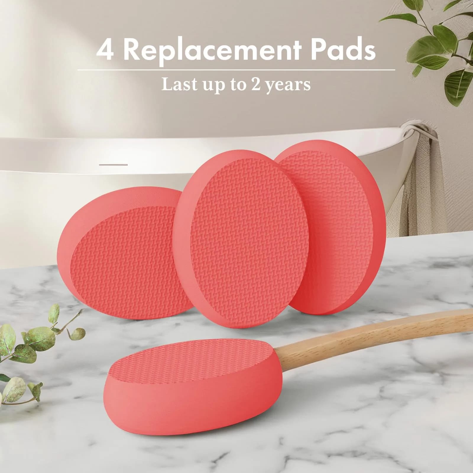 AmazerBath Lotion Applicator 4 Replacement Pads 17 inch Curved Handle Rose Red | Even Application - view 6