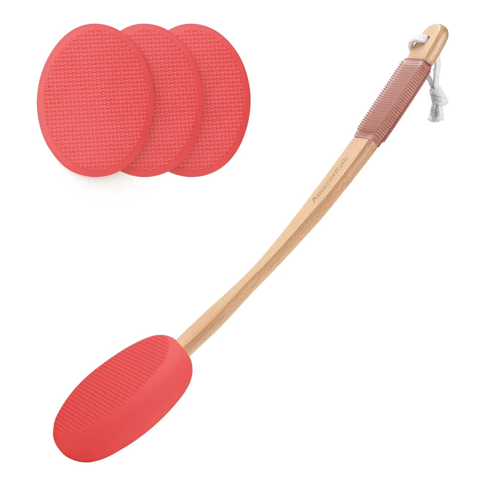 AmazerBath Lotion Applicator 4 Replacement Pads 17 inch Curved Handle Rose Red | Even Application - main product image