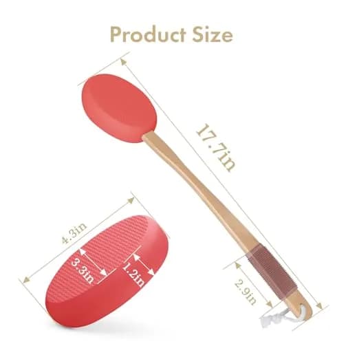 AmazerBath Lotion Applicator 4 Replacement Pads 17 inch Curved Handle Rose Red | Even Application thumbnail 2