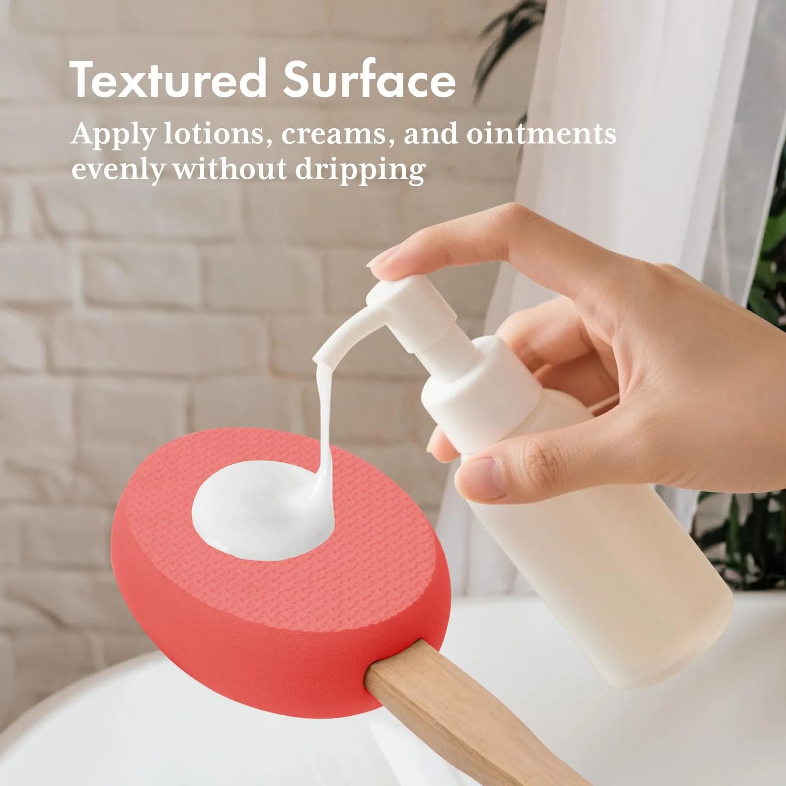 AmazerBath Lotion Applicator 4 Replacement Pads 17 inch Curved Handle Rose Red | Even Application - view 3
