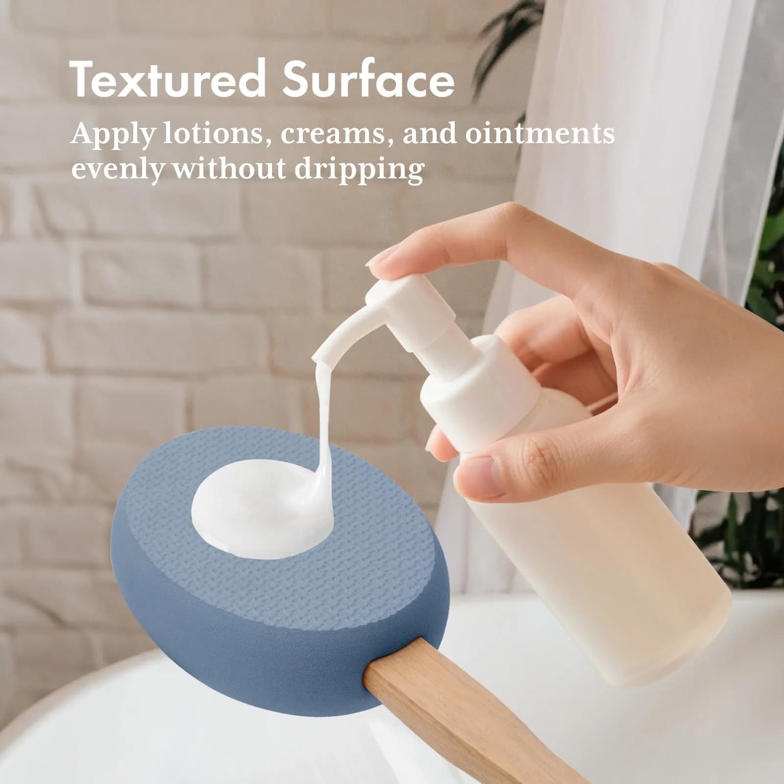 AmazerBath Lotion Applicator with 4 Replacement Pads | Curved Handle for Back, Feet, Sunscreen, Medicine - view 3