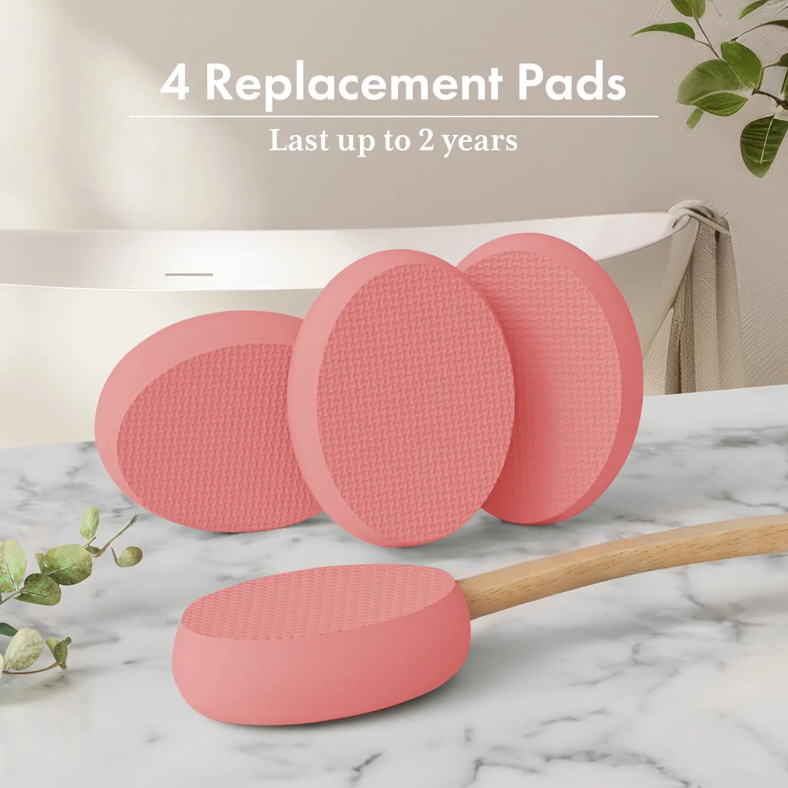 AmazerBath Lotion Applicator with 4 Replacement Pads & 17" Curved Handle | FDA Approved for Back & Feet (Apricot Red) - view 6
