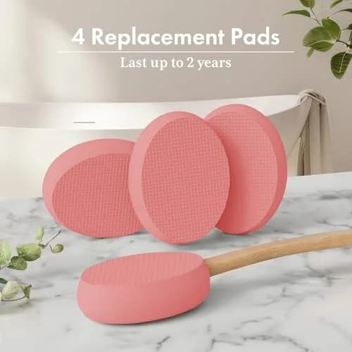 AmazerBath Lotion Applicator with 4 Replacement Pads & 17" Curved Handle | FDA Approved for Back & Feet (Apricot Red) thumbnail 6