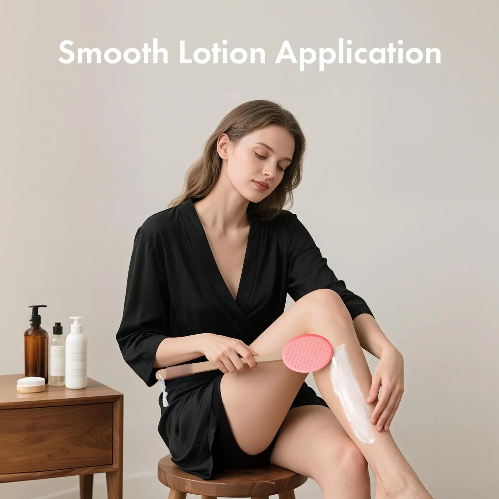 AmazerBath Lotion Applicator with 4 Replacement Pads & 17" Curved Handle | FDA Approved for Back & Feet (Apricot Red) - view 7