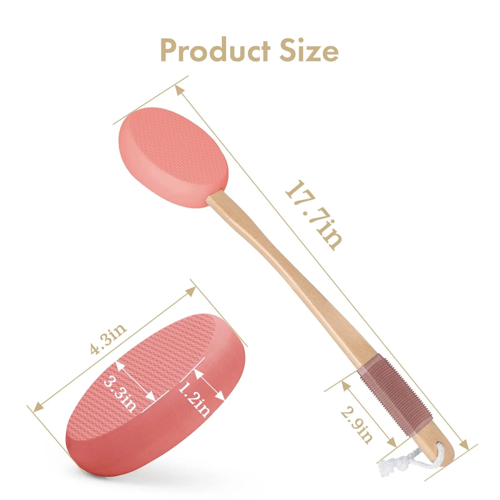 AmazerBath Lotion Applicator with 4 Replacement Pads & 17" Curved Handle | FDA Approved for Back & Feet (Apricot Red) - view 2