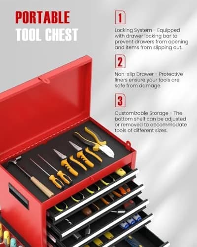 ARNOT 2-in-1 Rolling Tool Chest with 5 Drawers | Heavy-Duty Metal Storage for Garage & Workshop thumbnail 4