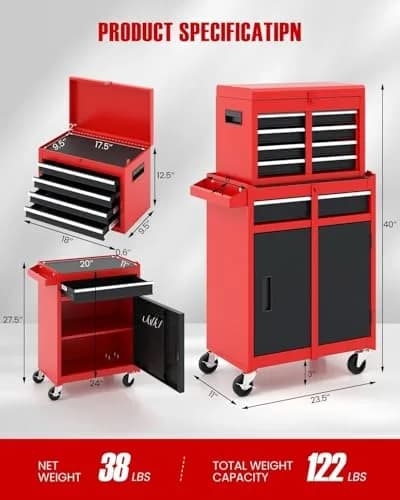 ARNOT 2-in-1 Rolling Tool Chest with 5 Drawers | Heavy-Duty Metal Storage for Garage & Workshop thumbnail 2
