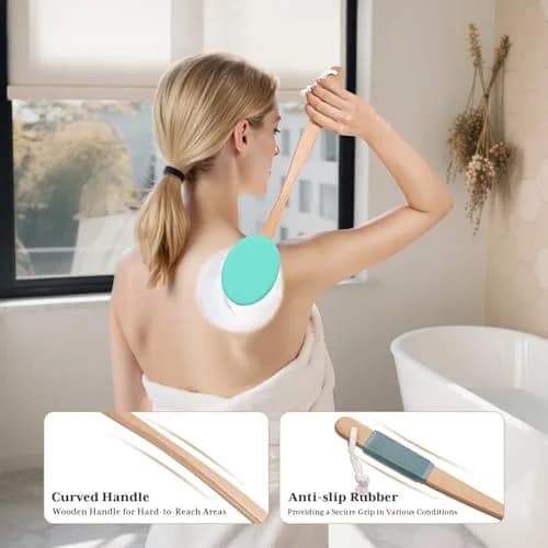 AmazerBath Lotion Applicator with 4 Replacement Pads & 17" Curved Handle | FDA Approved for Back, Feet, and Hard-to-Reach Areas thumbnail 5