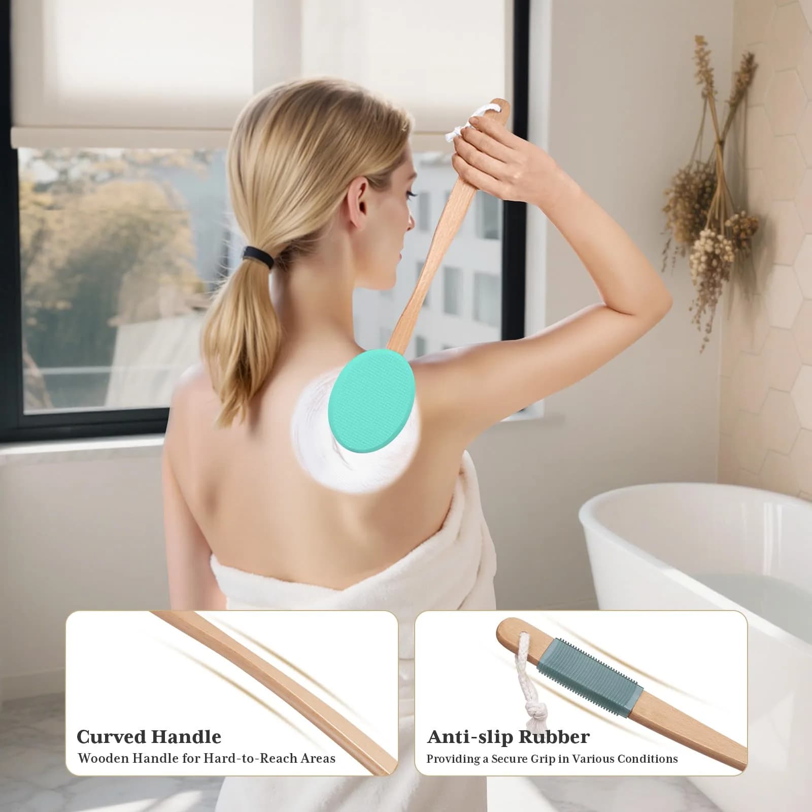 AmazerBath Lotion Applicator with 4 Replacement Pads & 17" Curved Handle | FDA Approved for Back, Feet, and Hard-to-Reach Areas - view 5