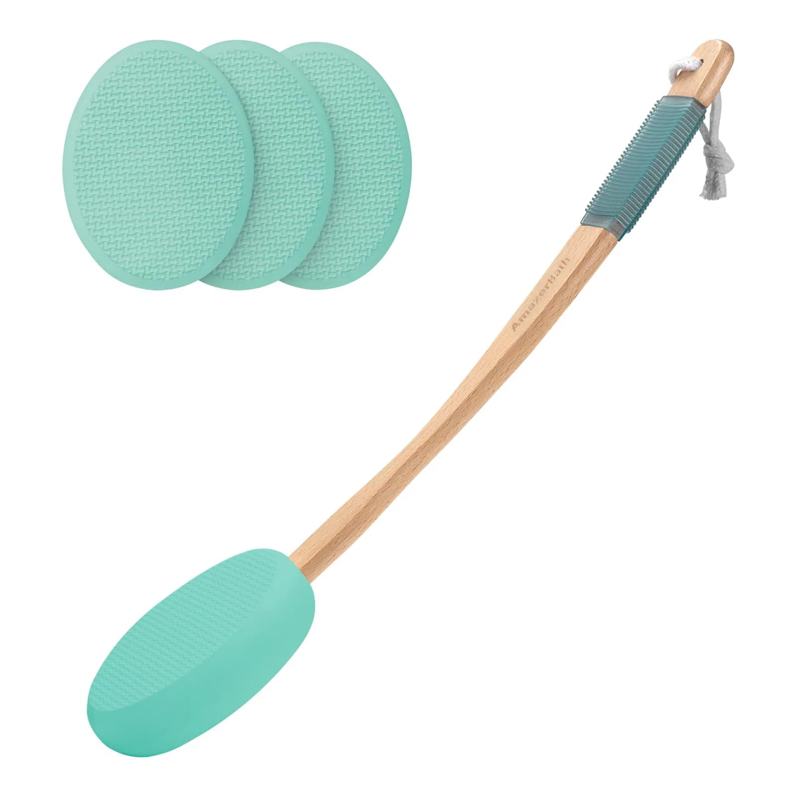 AmazerBath Lotion Applicator with 4 Replacement Pads & 17" Curved Handle | FDA Approved for Back, Feet, and Hard-to-Reach Areas - main product image