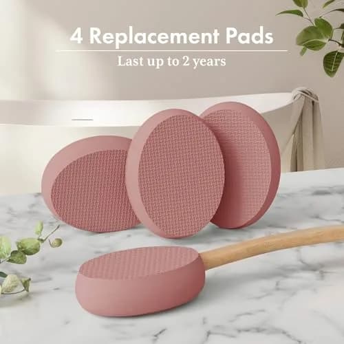 AmazerBath Lotion Applicator Coffee Pink with 4 Replacement Pads | Curved Handle for Back & Feet thumbnail 6