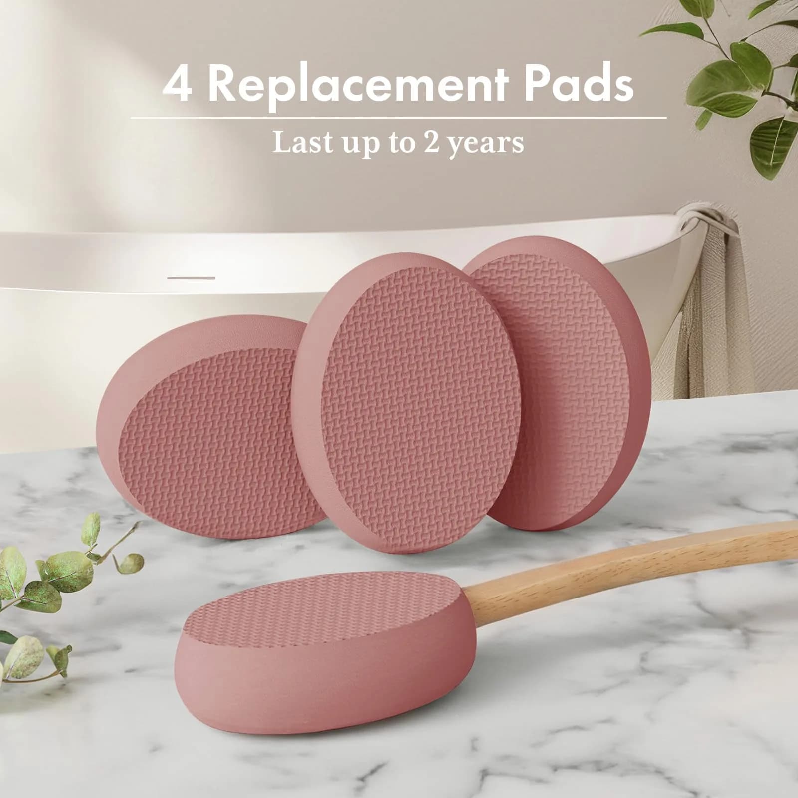 AmazerBath Lotion Applicator Coffee Pink with 4 Replacement Pads | Curved Handle for Back & Feet - view 6