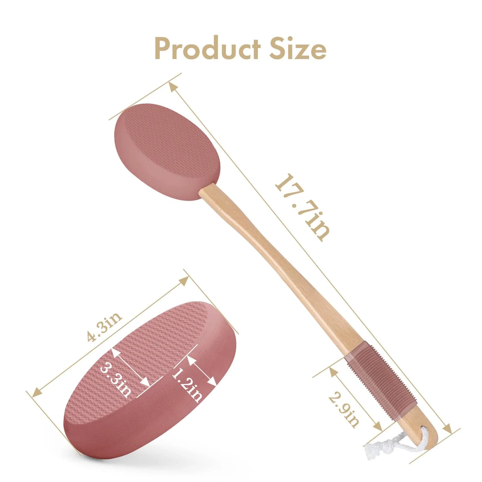 AmazerBath Lotion Applicator Coffee Pink with 4 Replacement Pads | Curved Handle for Back & Feet - view 2