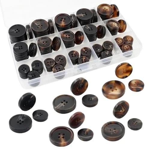 Renashed Faux Buffalo Horn Suit Coat Buttons 15mm, 20mm, 25mm (Dark Brown Series) | 120 Pcs thumbnail 1