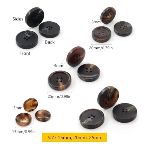 Renashed Faux Buffalo Horn Suit Coat Buttons 15mm, 20mm, 25mm (Dark Brown Series) | 120 Pcs thumbnail 2