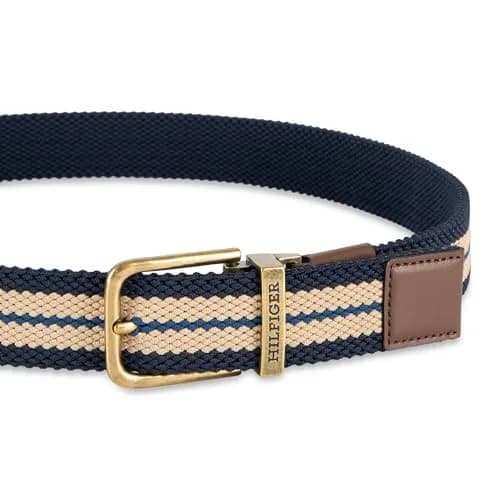 Tommy Hilfiger Men's Reversible Fabric Stretch Belt, Tan/Navy, X-Large thumbnail 4