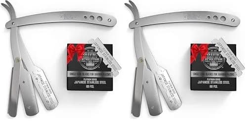 SHAVING REVOLUTION Straight Edge Barber Razor for Men - Professional Straight Blade Razor Kit with 100 Single Edge Blades (Pack of 2) thumbnail 1