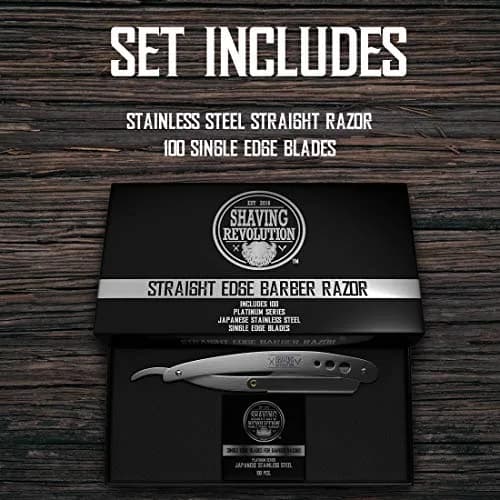 SHAVING REVOLUTION Straight Edge Barber Razor for Men - Professional Straight Blade Razor Kit with 100 Single Edge Blades (Pack of 2) thumbnail 2