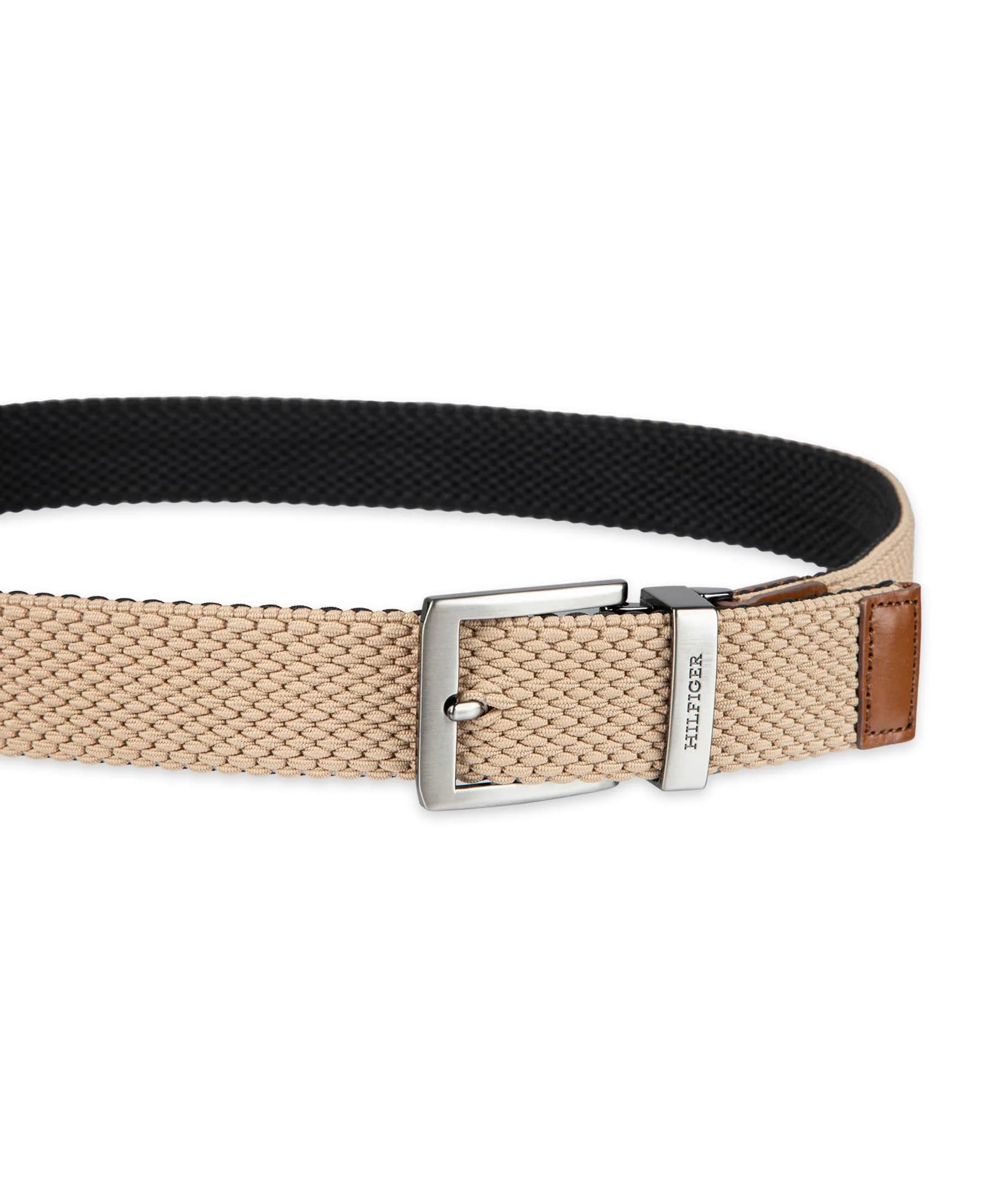 Tommy Hilfiger Men's Tan/Black Reversible Stretch Cord Fabric Belt, Large thumbnail 4