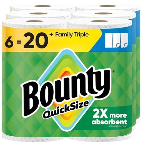 Bounty Quick Size Paper Towels White 6 Family Triple Rolls (846 Sheets) | 2x More Absorbent for Fast Cleanup thumbnail 1