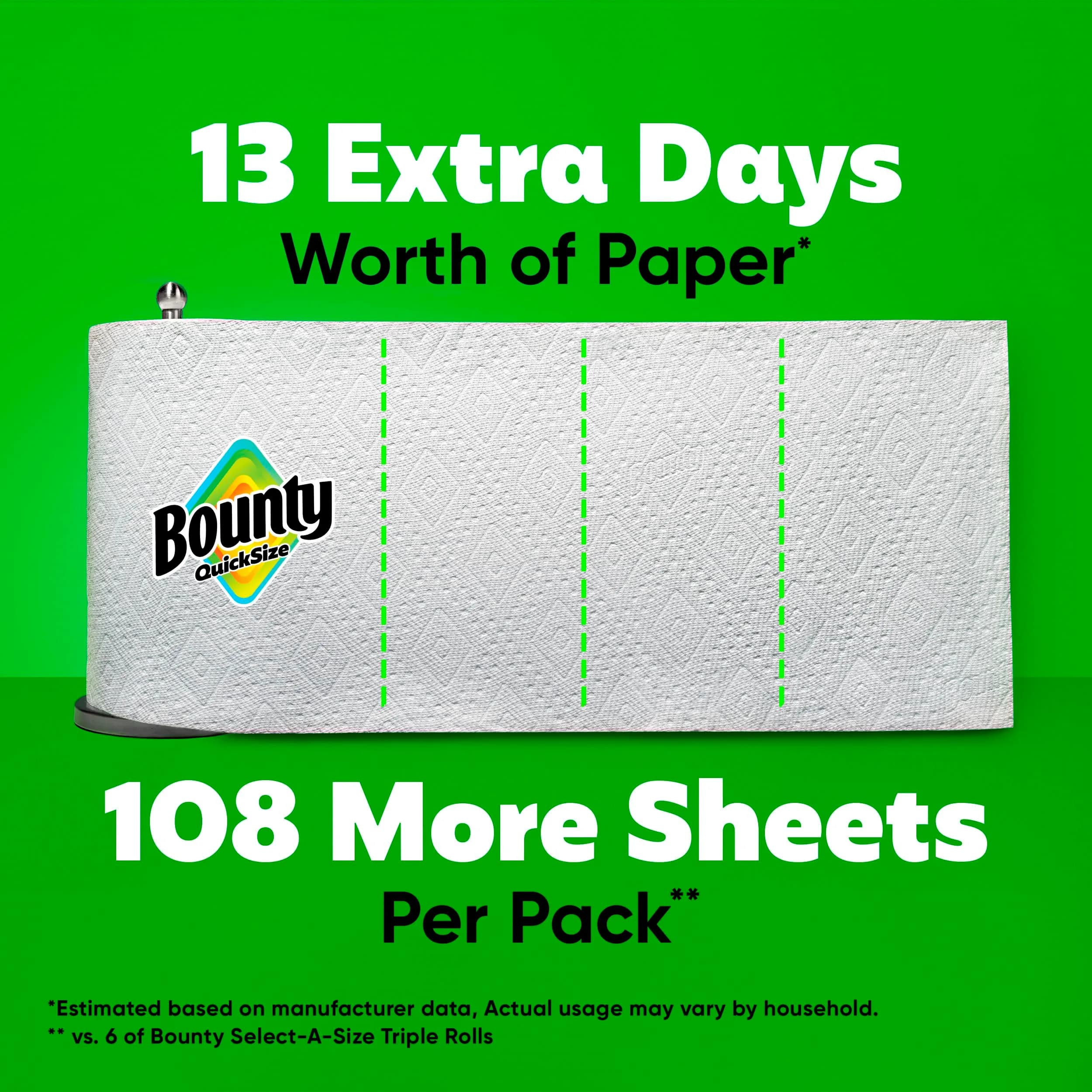 Bounty Quick Size Paper Towels White 6 Family Triple Rolls (846 Sheets) | 2x More Absorbent for Fast Cleanup - view 4