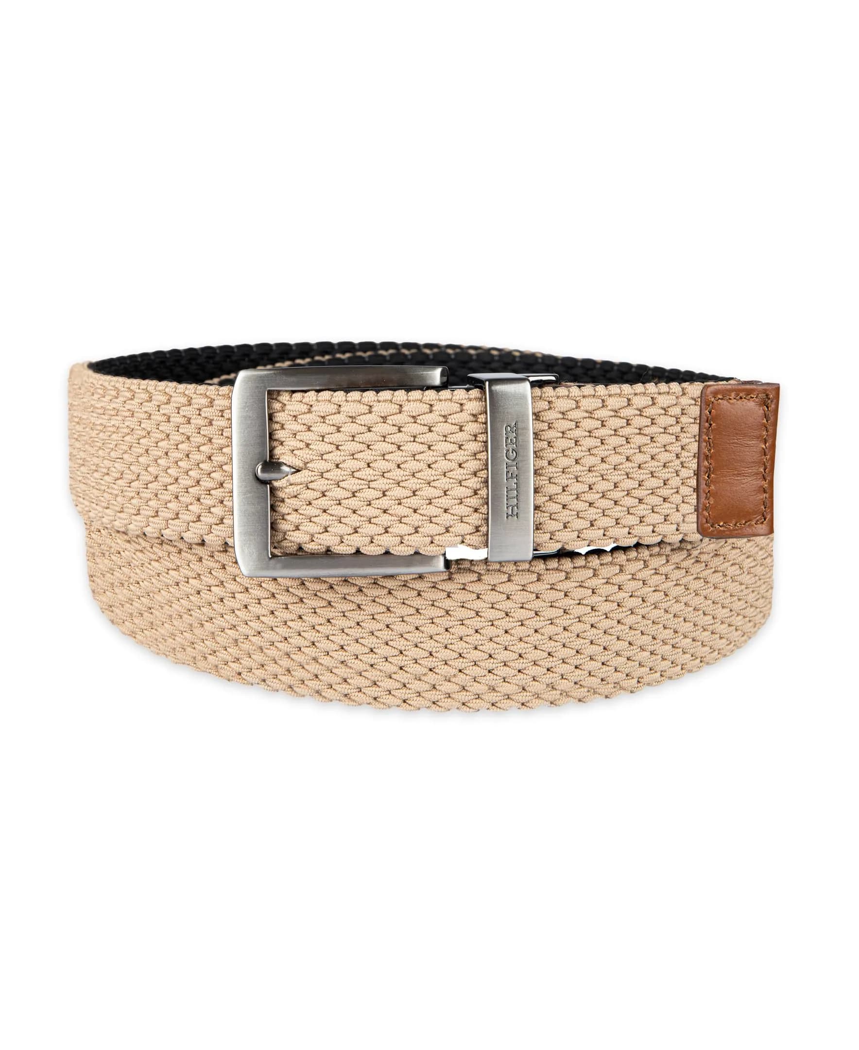 Tommy Hilfiger Men's Tan/Black Stretch Cord Reversible Fabric Belt, Medium thumbnail 2