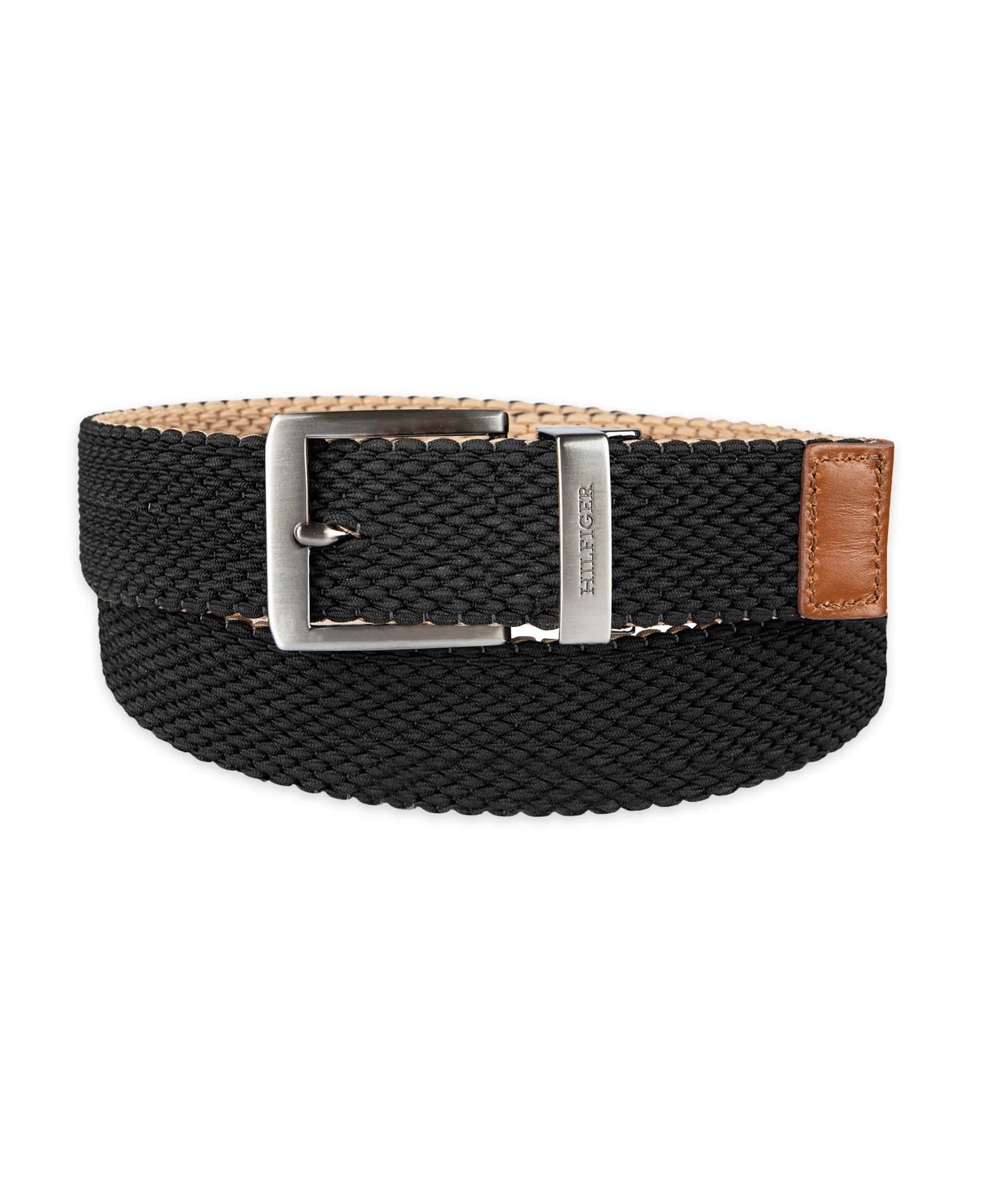 Tommy Hilfiger Men's Tan/Black Stretch Cord Reversible Fabric Belt, Medium thumbnail 3