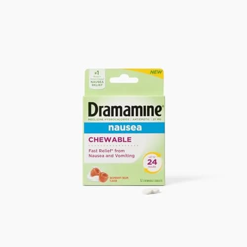 Dramamine Nausea Relief Chewable Raspberry Cream 12 Count | Fast 24-Hour Motion Sickness Support thumbnail 7