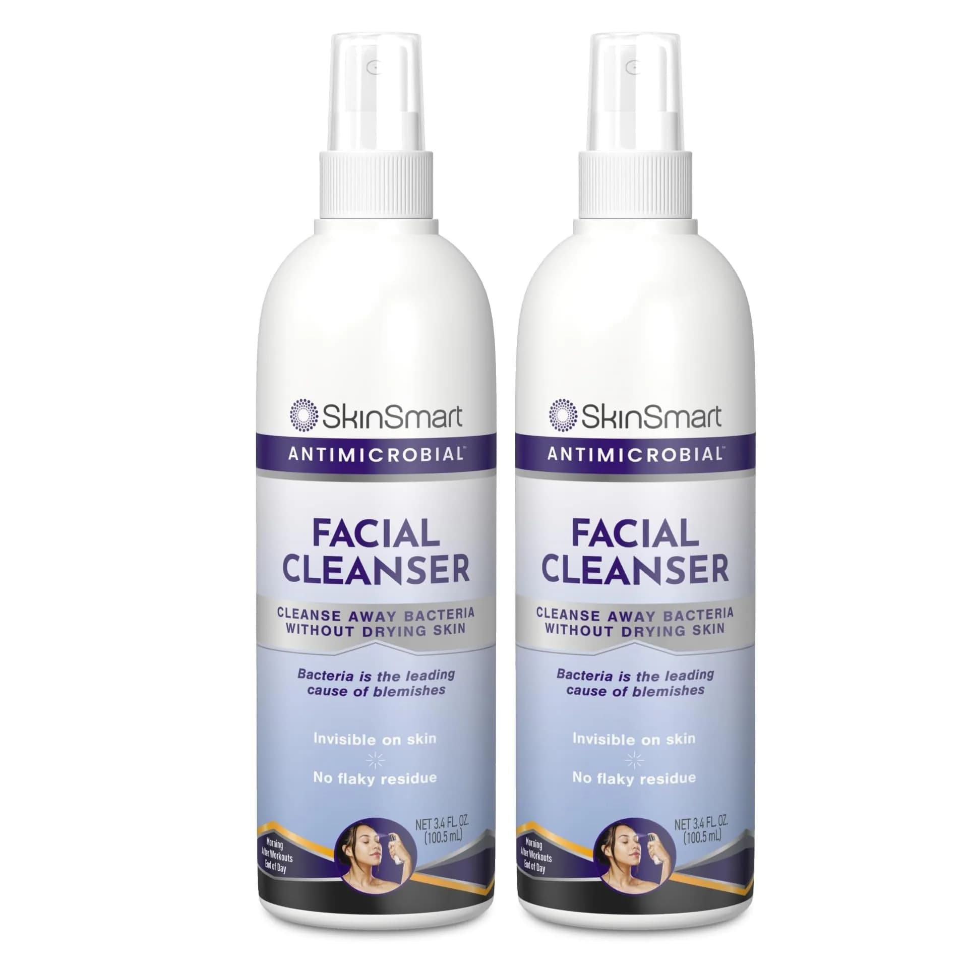 SkinSmart Antimicrobial Facial Cleanser Spray 200ml (2 Pack) | Targets Breakout Bacteria Without Drying - main product image