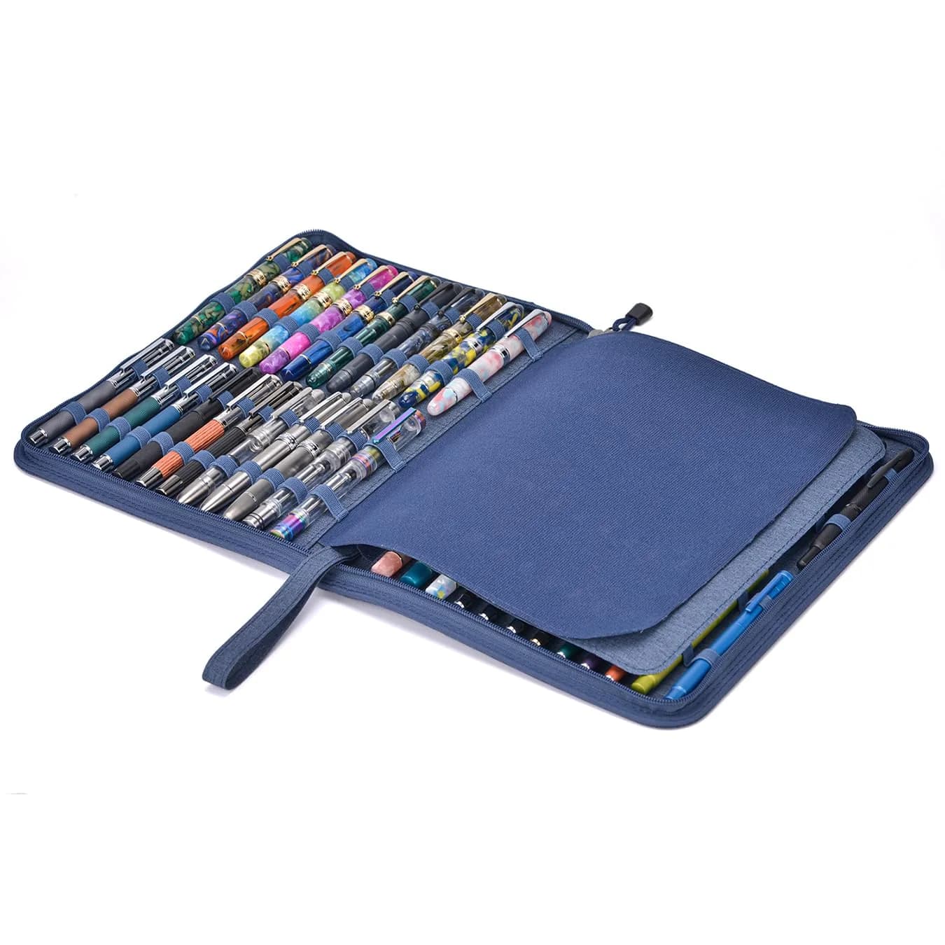 erofa Blue 48 Slot Water-Resistant Canvas Fountain Pen Case Holder Bag - main product image