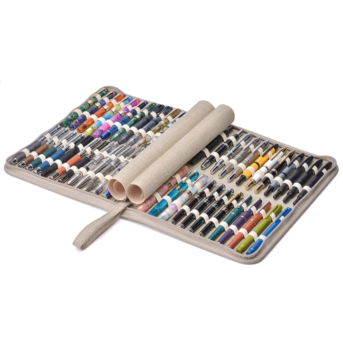 erofa Beige Canvas 48 Slots Fountain Pen Case, Water Resistant Display Pouch Bag - main product image