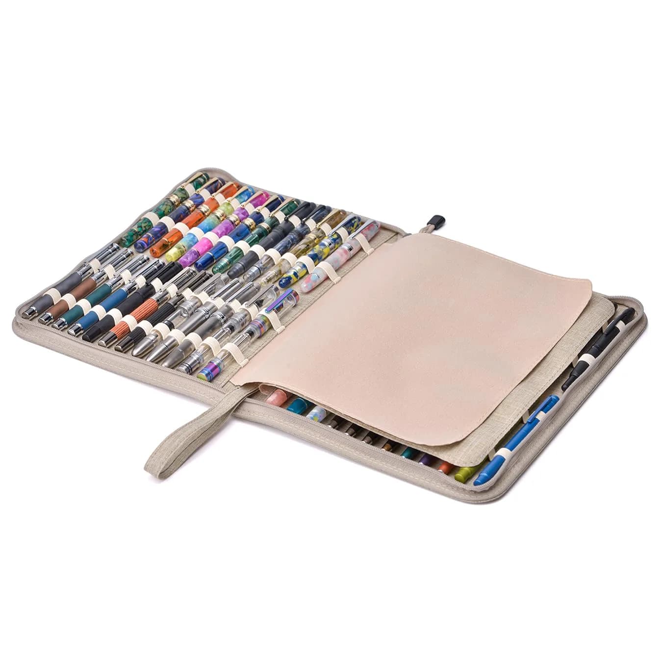 erofa Beige Canvas 48 Slots Fountain Pen Case, Water Resistant Display Pouch Bag - view 2