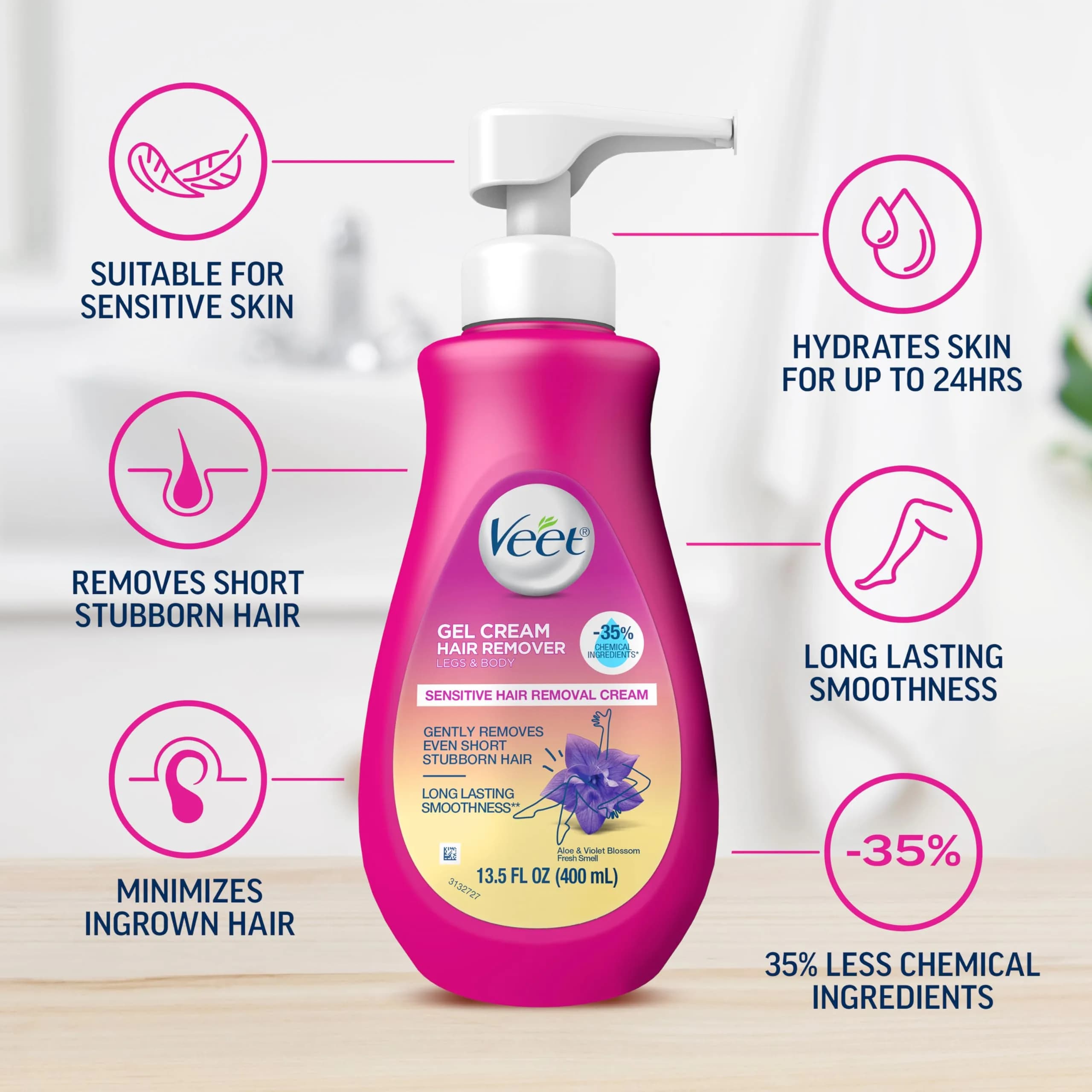 Veet Sensitive Skin Hair Removal Cream For Women, Painless Bikini Hair Removal Gel 540ml (18.25 Fl Oz) | Dermatologically Tested for Smooth Skin - view 3