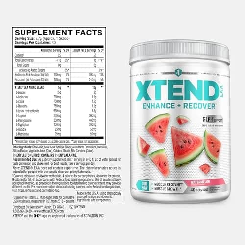 Xtend EAA + BCAA Powder with 10g EAAs Watermelon 40 Servings | Supports Muscle Growth & Recovery thumbnail 2