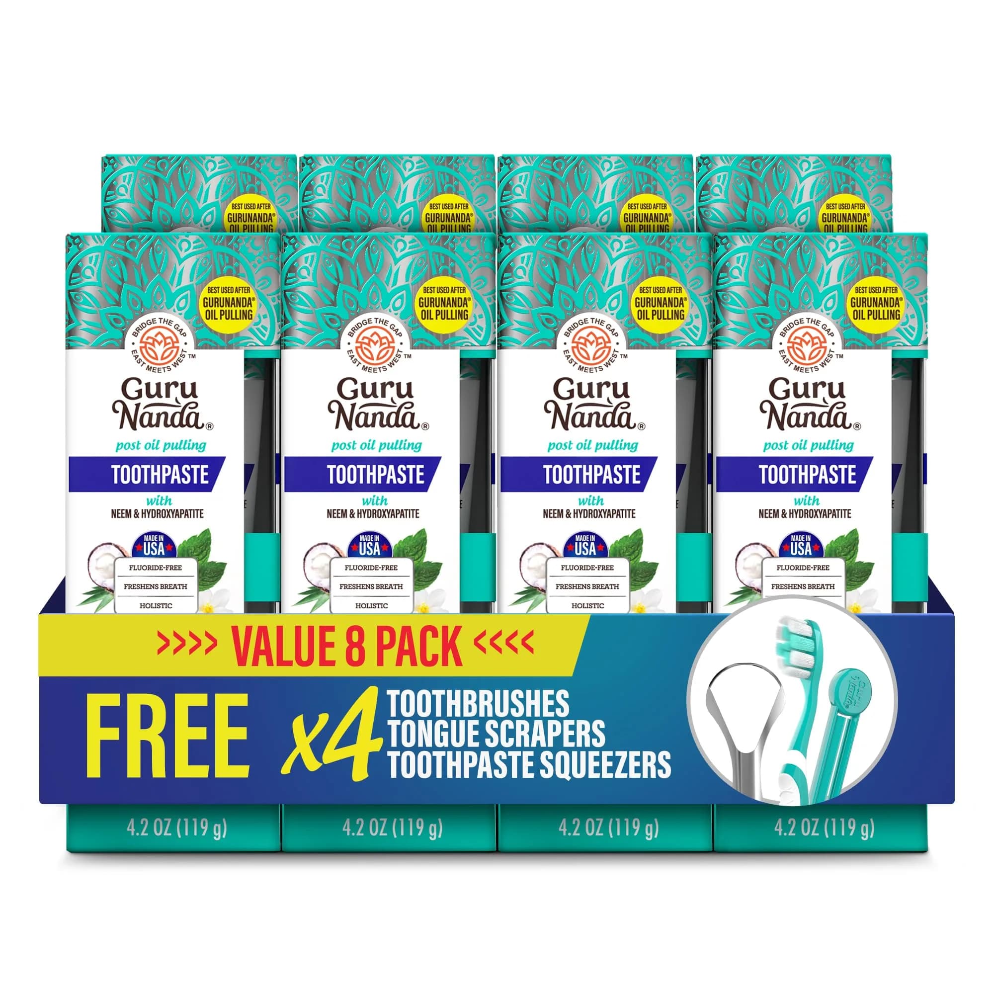 GuruNanda Hydroxyapatite Toothpaste with Neem & Vitamins | 8x4.2oz (33.6oz Total) - main product image