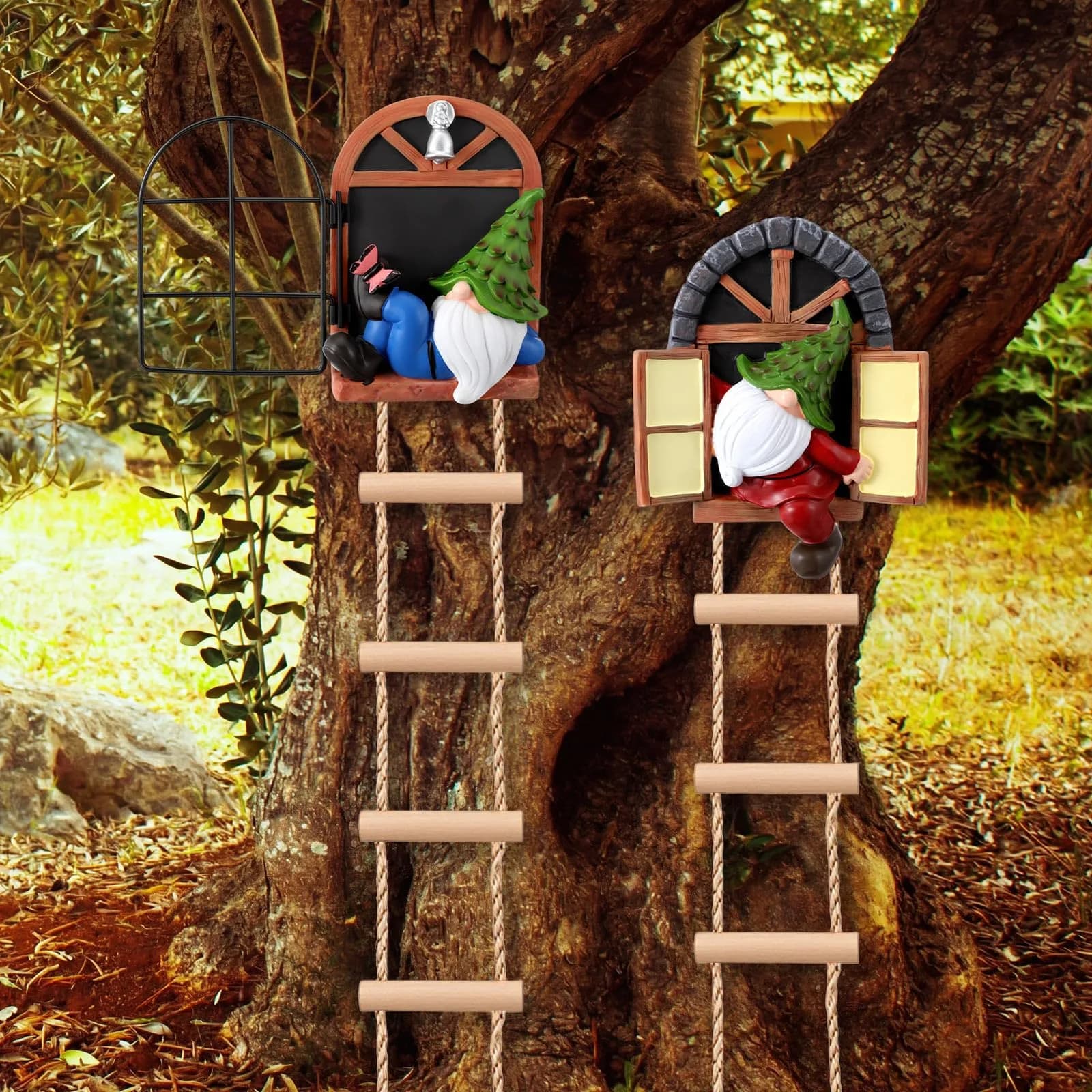 Thyle 4 Pcs Garden Gnomes Tree Hugger, Elf Statue Outdoor, Woodland Style | Fairy Tale Garden Decor