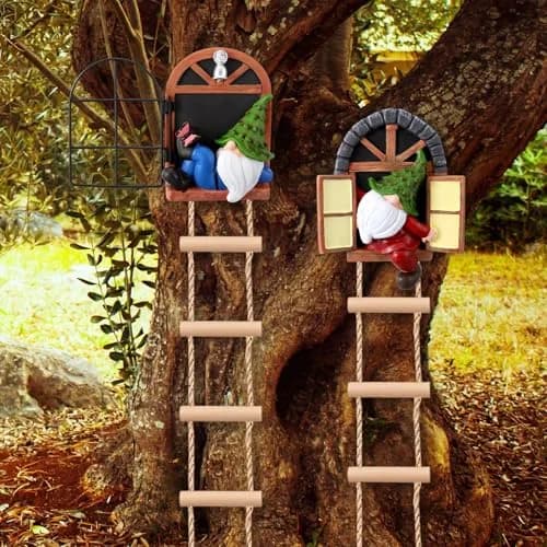 Thyle 4 Pcs Garden Gnomes Tree Hugger, Elf Statue Outdoor, Woodland Style | Fairy Tale Garden Decor thumbnail 1