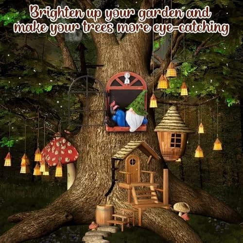 Thyle 4 Pcs Garden Gnomes Tree Hugger, Elf Statue Outdoor, Woodland Style | Fairy Tale Garden Decor thumbnail 6