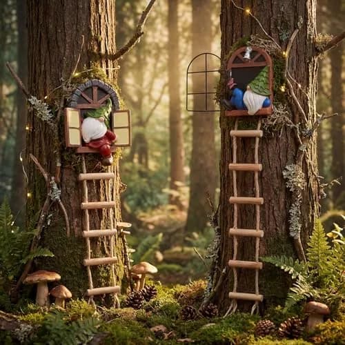 Thyle 4 Pcs Garden Gnomes Tree Hugger, Elf Statue Outdoor, Woodland Style | Fairy Tale Garden Decor thumbnail 7
