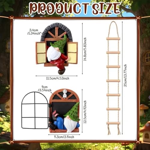 Thyle 4 Pcs Garden Gnomes Tree Hugger, Elf Statue Outdoor, Woodland Style | Fairy Tale Garden Decor thumbnail 2