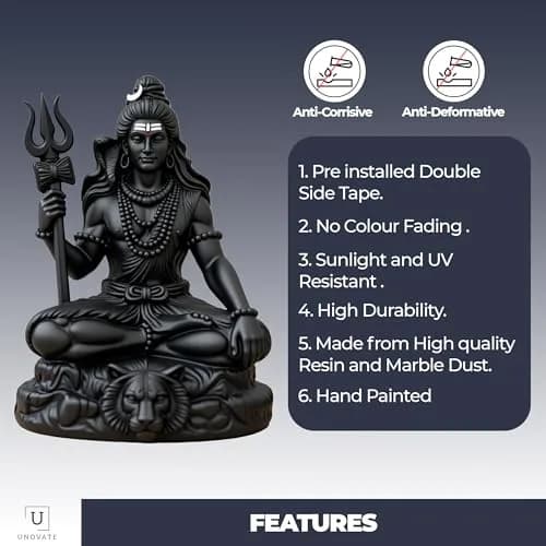 UNOVATE Shiva Idol for Car Dashboard | Mahadev Statue | Compact Black Polyresin (100g) thumbnail 4