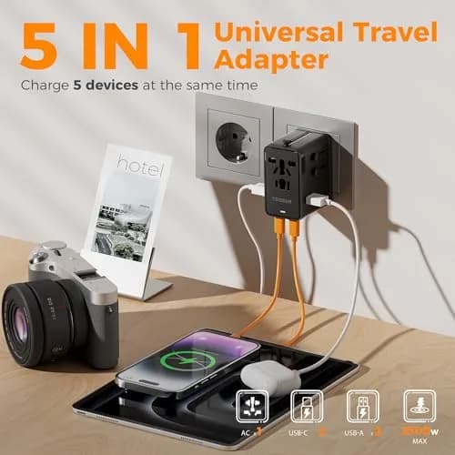 TESSAN Universal Travel Adapter 65W International Power Adapter with 4 USB Ports (2 USB-C, 2 USB-A) for 150+ Countries | Orange Black thumbnail 4
